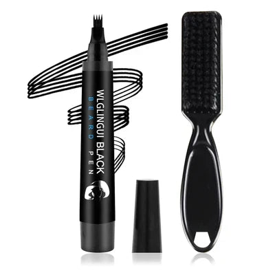 Men's Beard Filler Pen Kit with Brush - Long-Lasting, Waterproof, Alcohol-Free