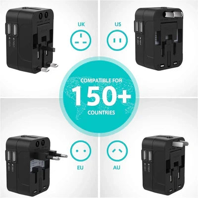 1pc Universal Travel Adapter With Dual USB Ports, 110V-240V Input, US/EU/UK/AU Plugs, Surge Protection, All-In-One Wall Charger For Over 150 Countries, Compatible With IPhone, Samsung, Tablets, And More