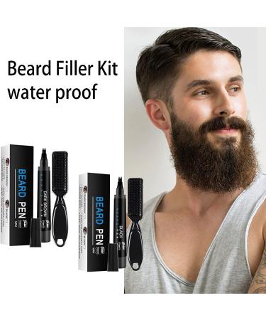 Men's Beard Filler Pen Kit with Brush - Long-Lasting, Waterproof, Alcohol-Free
