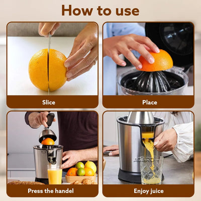 Electric Citrus Juicer 350W – Stainless Steel Orange & Lemon Juice Extractor
