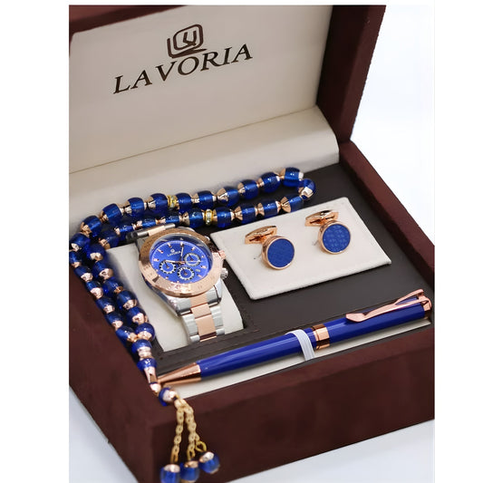LAVORIA Royal Blue Gift Set – Watch, Pen, Cufflinks & Tasbih
