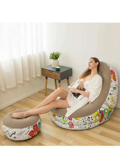 Inflatable Lazy Sofa Chair with Footrest & Air Pump – Bean Bag Lounge